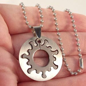 Mens Stainless Steel Celestrial Corona Sun Cut Fit Pendant Chain Necklace Unisex